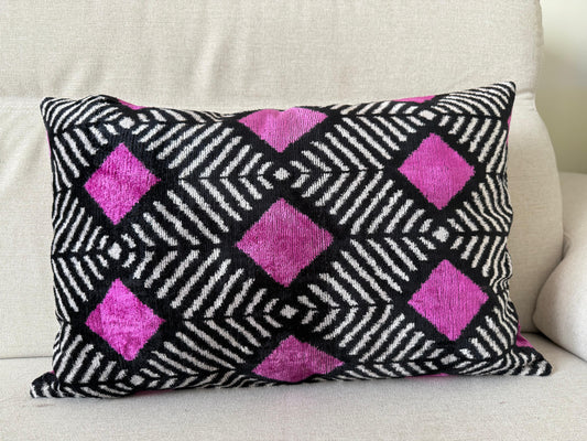 Ikat velvet cushion Hand made (40x60cm)