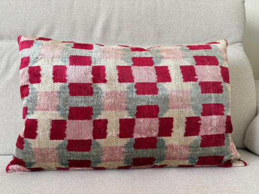 Ikat velvet cushion Hand made (40x60cm)