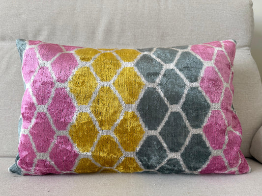 Ikat velvet cushion Hand made (40x60cm)