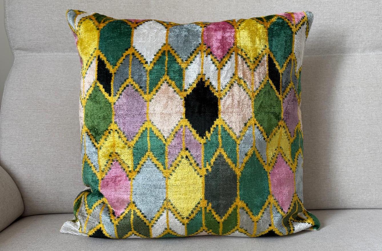 Ikat Velvet silk cushion 50x50cm.