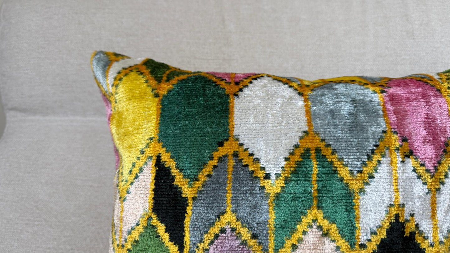 Ikat Velvet silk cushion 50x50cm.