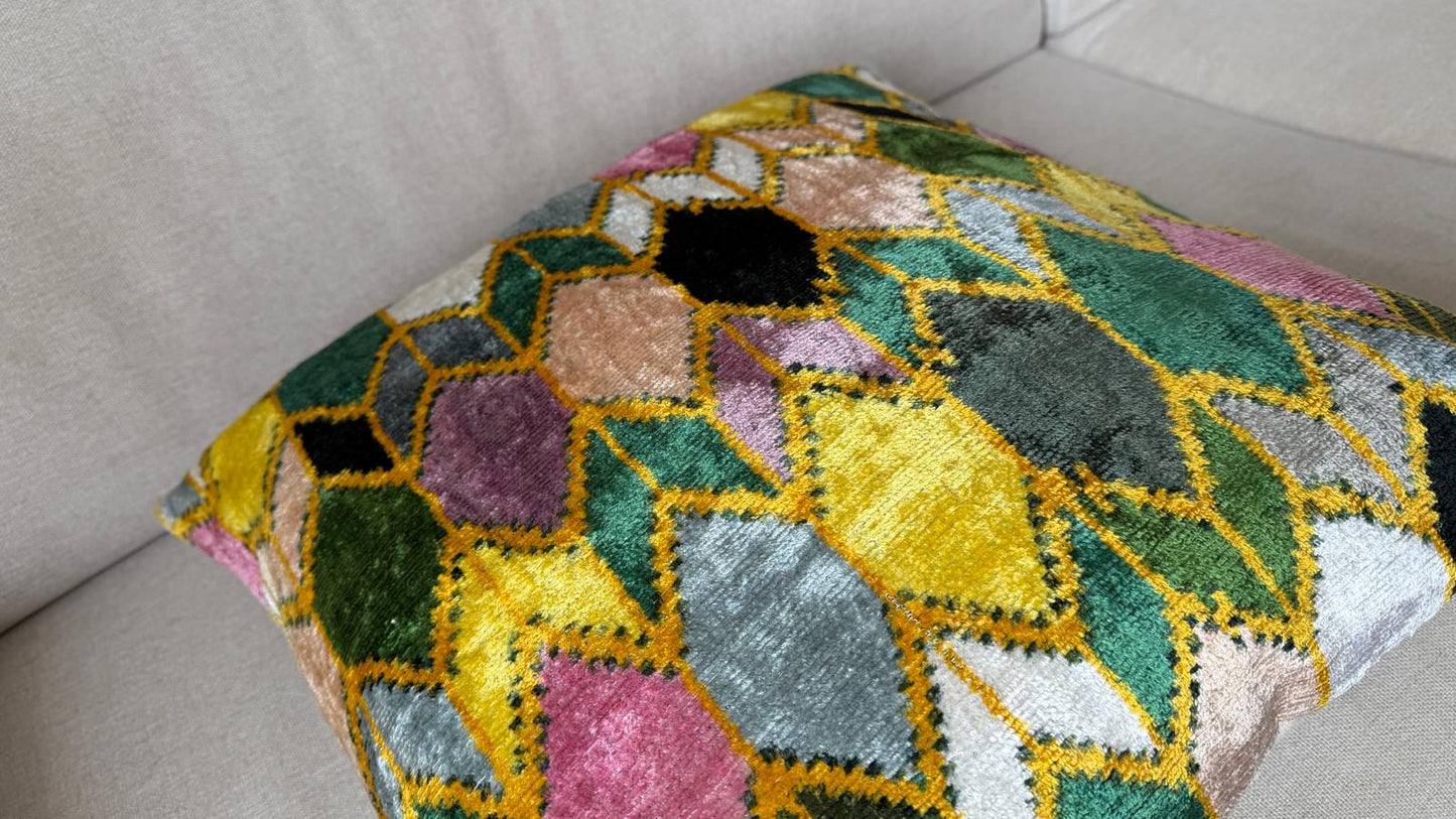 Ikat Velvet silk cushion 50x50cm.