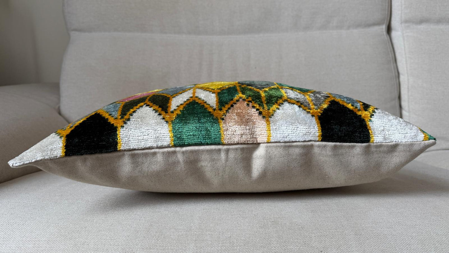 Ikat Velvet silk cushion 50x50cm.