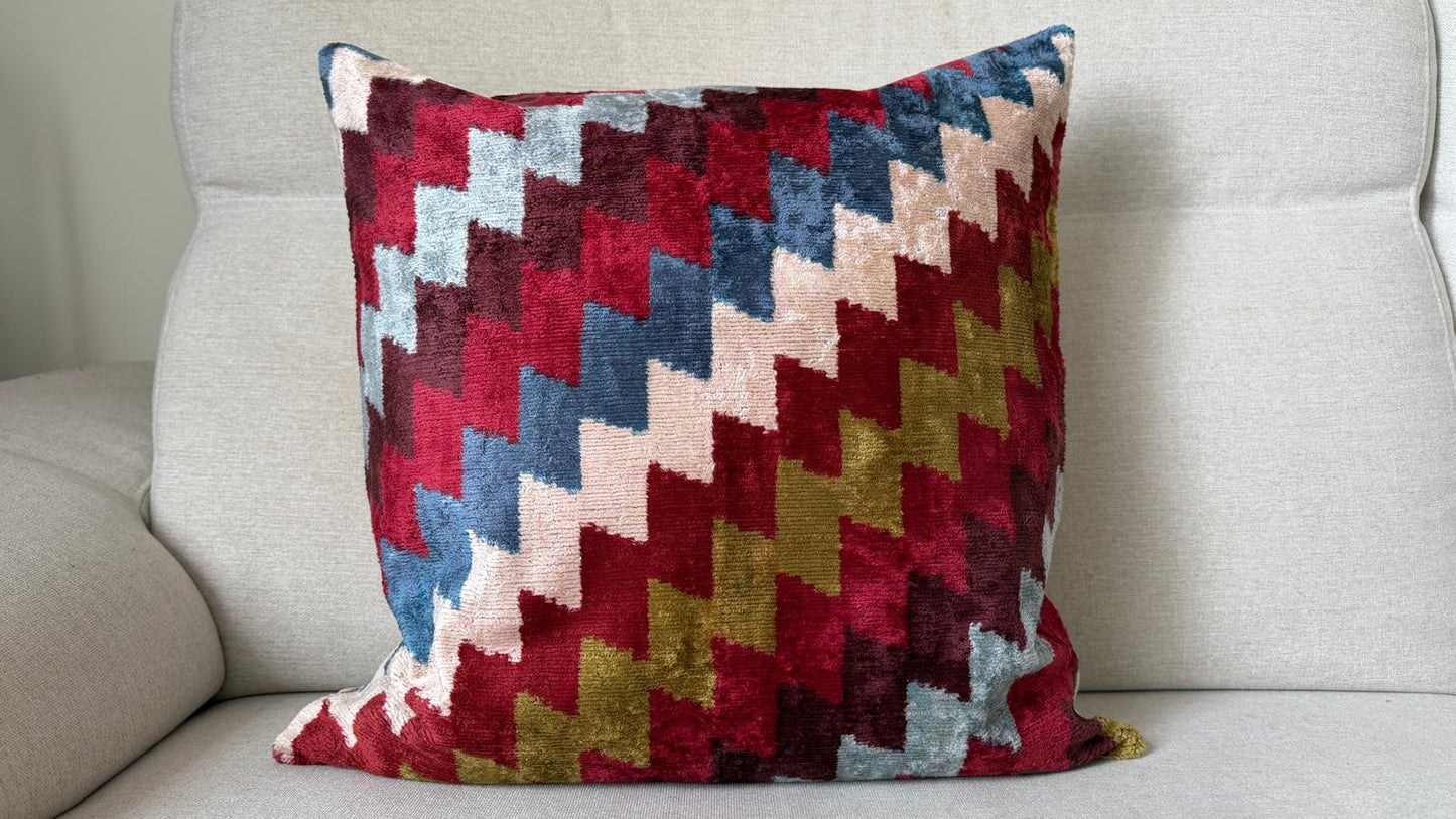 Ikat Velvet silk cushion 50x50cm.