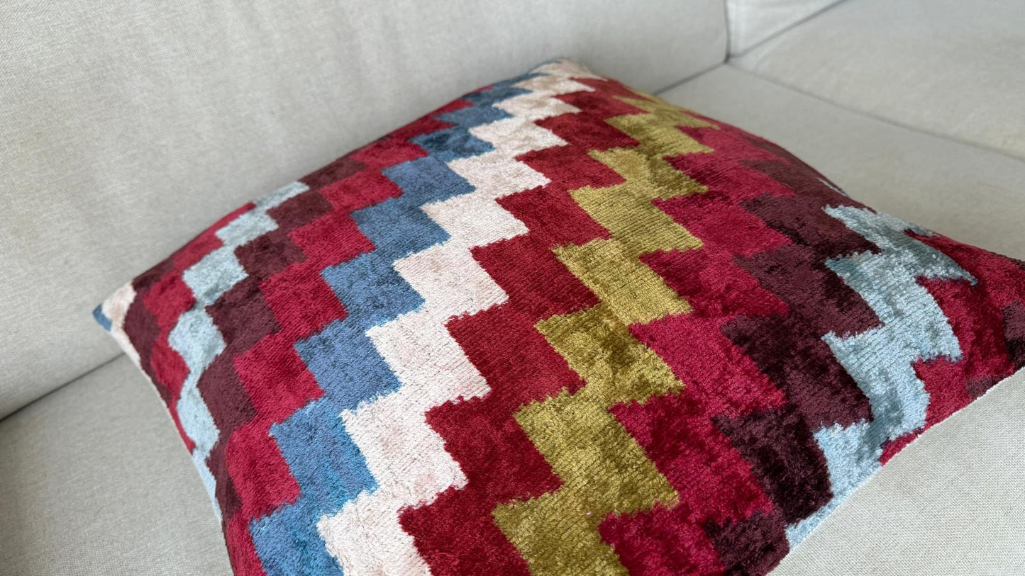 Ikat Velvet silk cushion 50x50cm.
