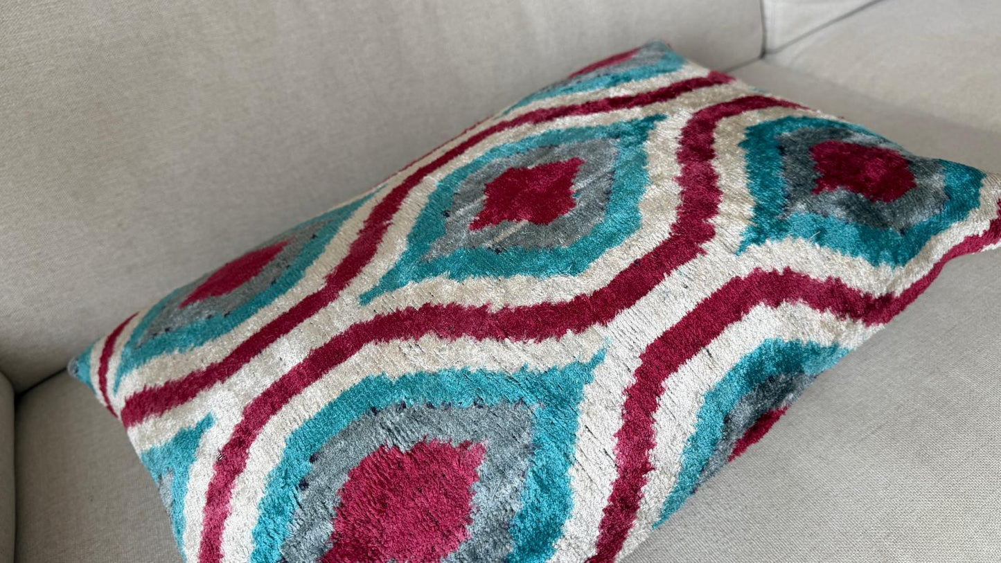 Ikat velvet cushion Hand made (40x60cm)