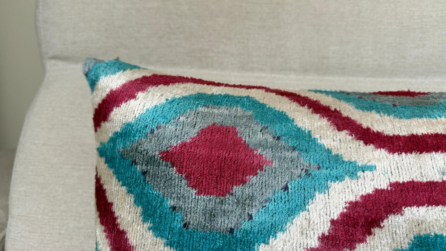 Ikat velvet cushion Hand made (40x60cm)