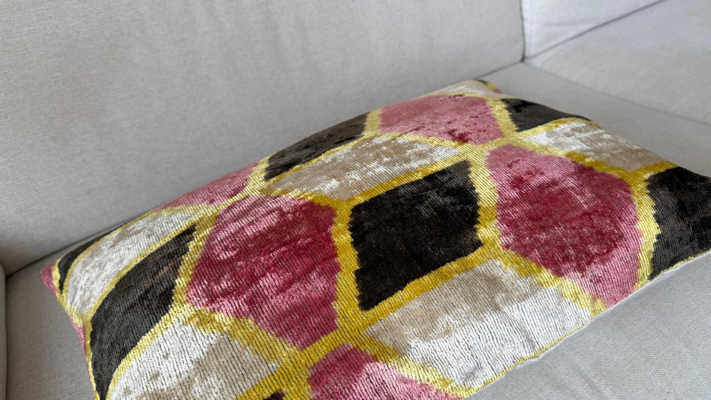 Ikat velvet cushion Hand made (40x60cm)