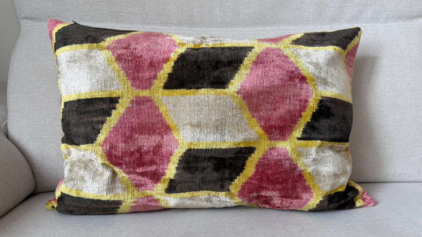 Ikat velvet cushion Hand made (40x60cm)