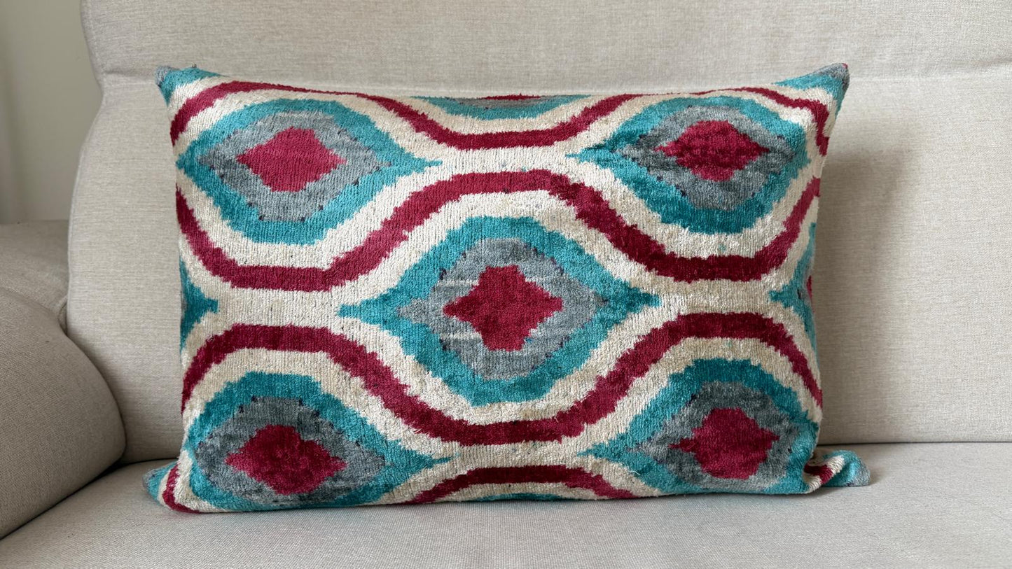 Ikat velvet cushion Hand made (40x60cm)