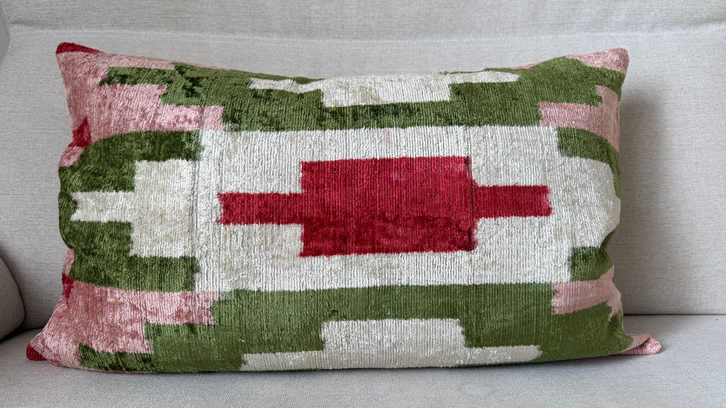 Ikat velvet cushion Hand made (40x60cm)