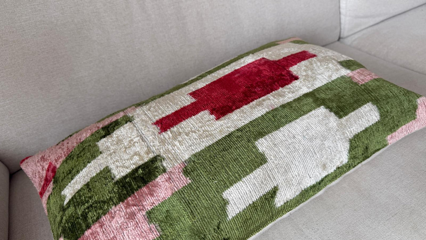 Ikat velvet cushion Hand made (40x60cm)