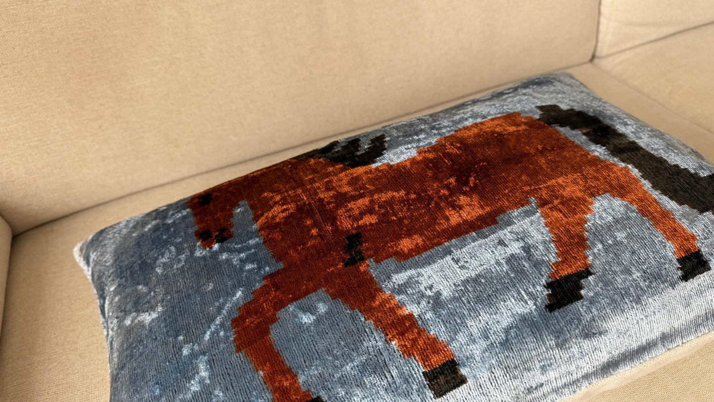 Ikat velvet cushion Hand made (40x60cm)