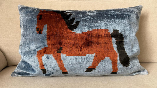 Ikat velvet cushion Hand made (40x60cm)