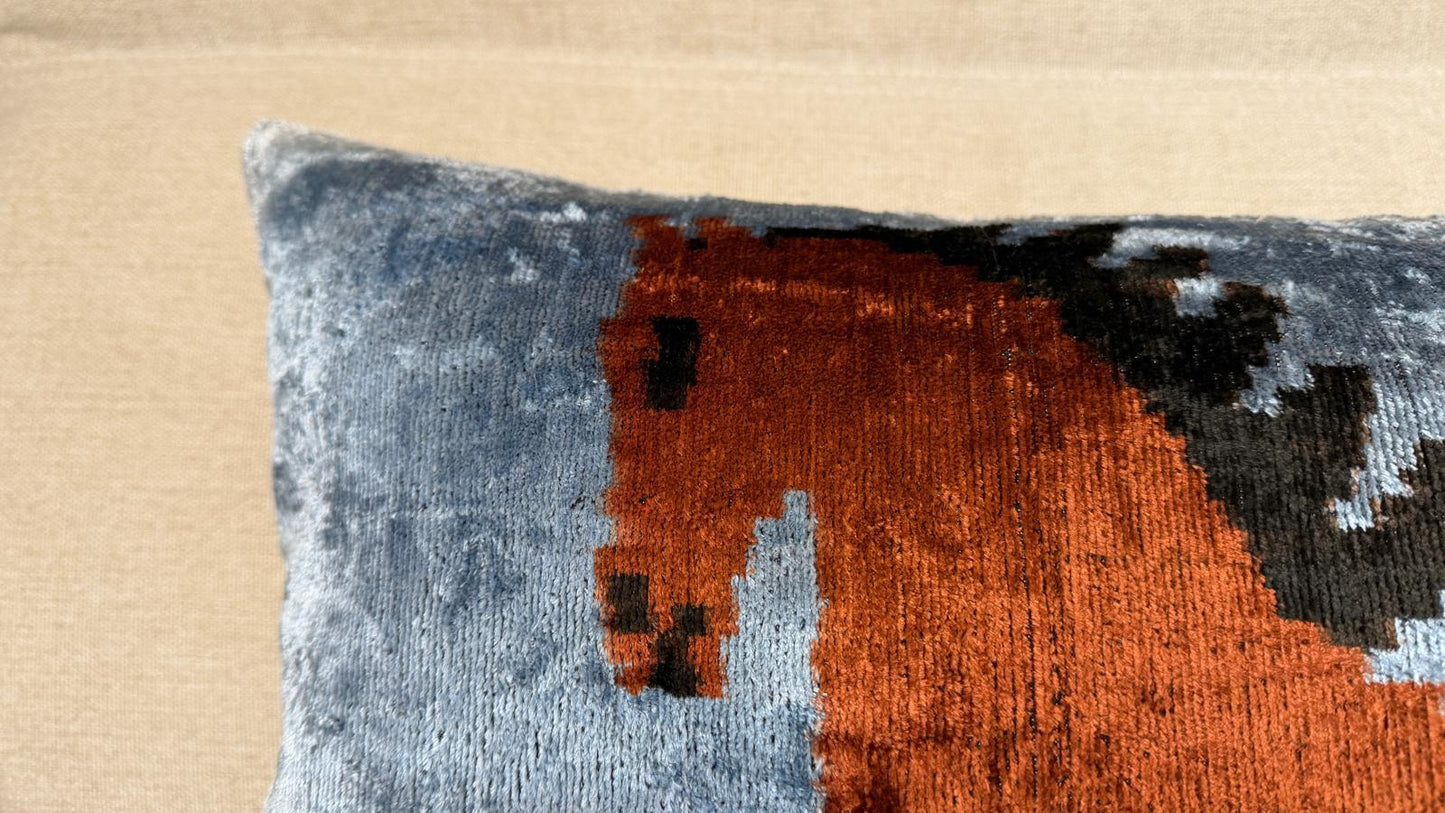 Ikat velvet cushion Hand made (40x60cm)