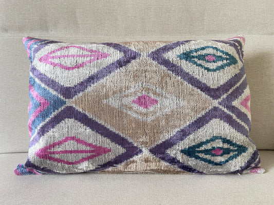 Ikat velvet cushion Hand made (40x60cm)