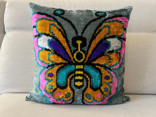 Ikat Velvet silk cushion 50x50cm.