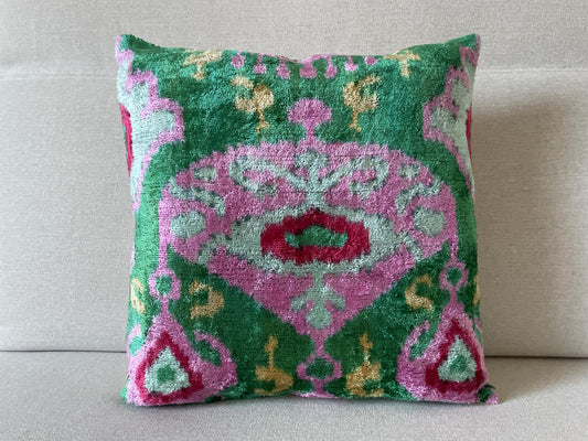 Ikat Velvet silk cushion 40x40cm.