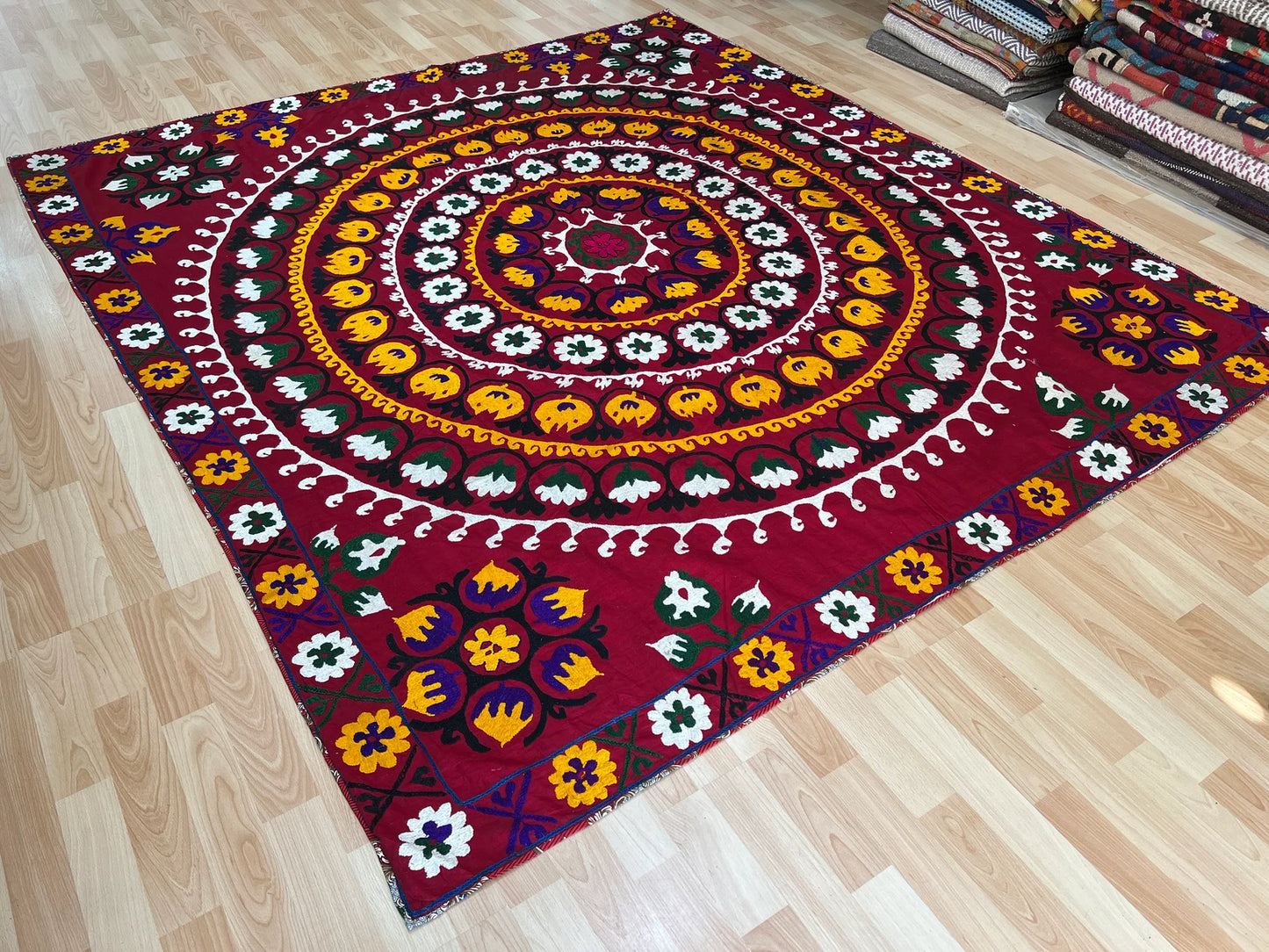 Vintage Suzani Silk Embroidered