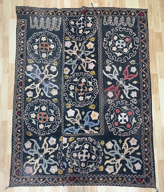 Vintage Suzani Silk Embroidered