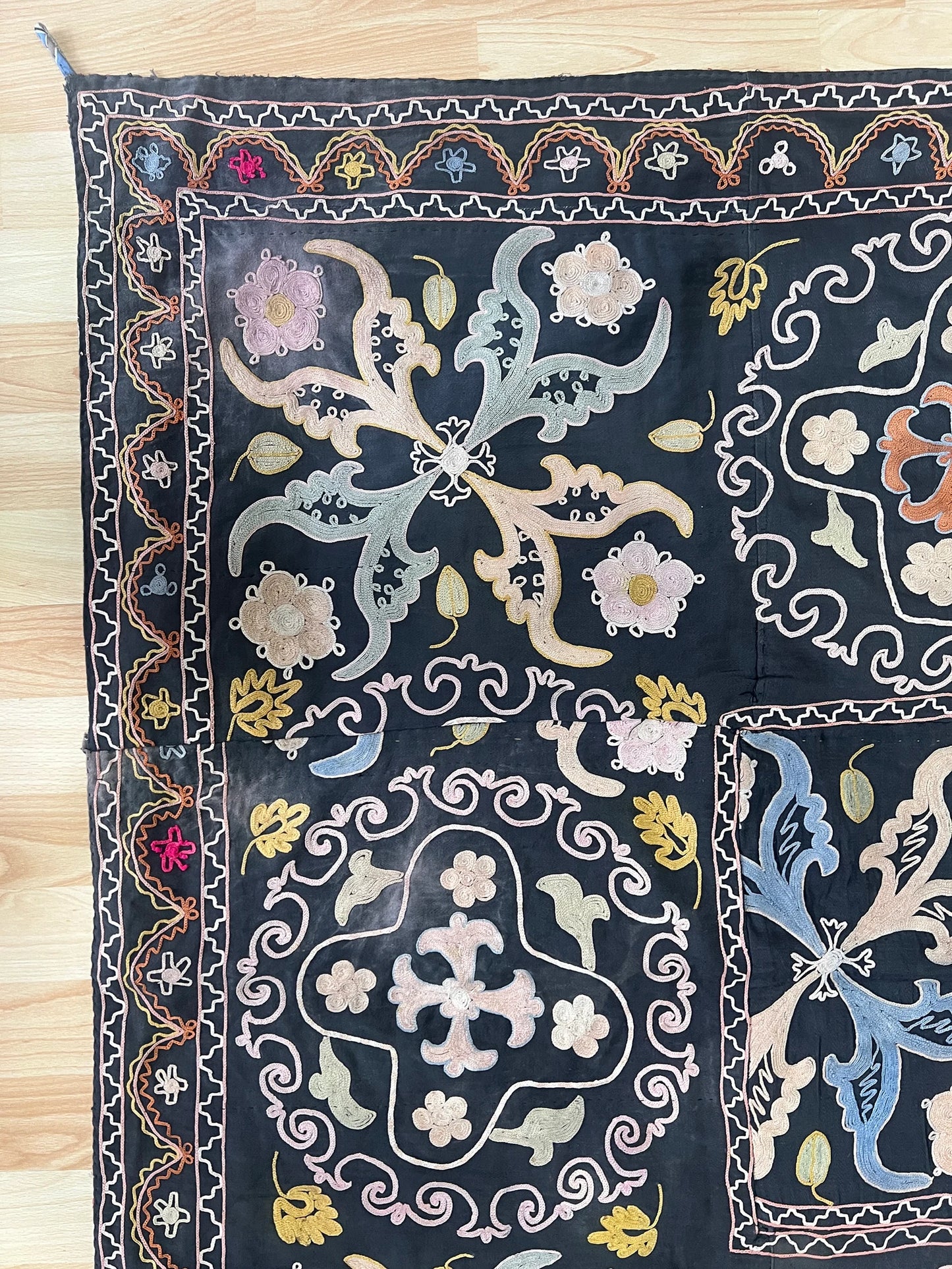 Vintage Suzani Silk Embroidered