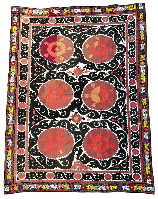 Vintage Suzani Silk Embroidered